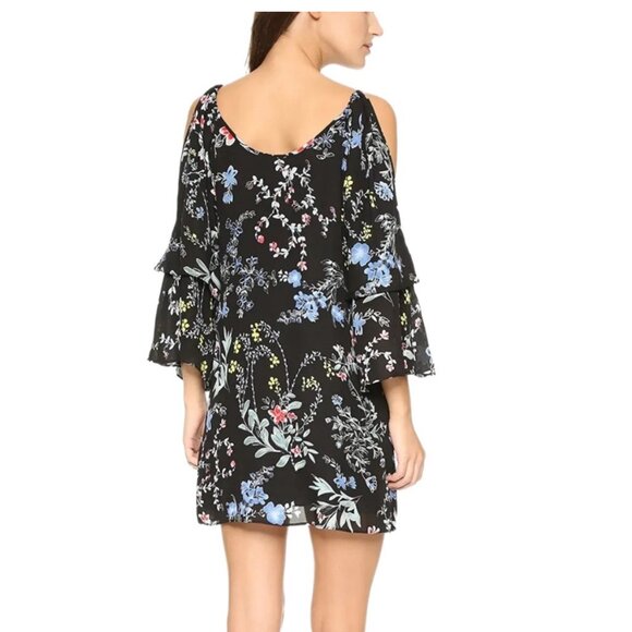 Parker Black Agave Floral Cold Shoulder Silk Mini Dress, Size Small - Picture 3 of 16